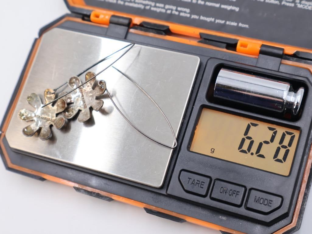 Oval, heart and abstract flower drop sterling silver earrings - 7