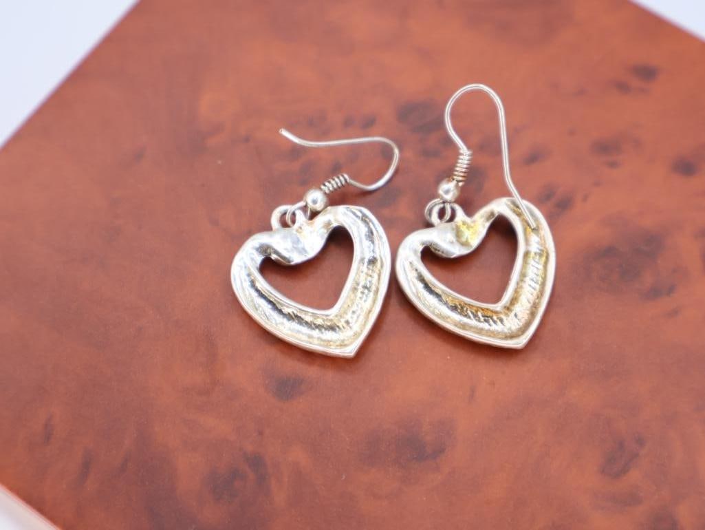 Oval, heart and abstract flower drop sterling silver earrings - 8