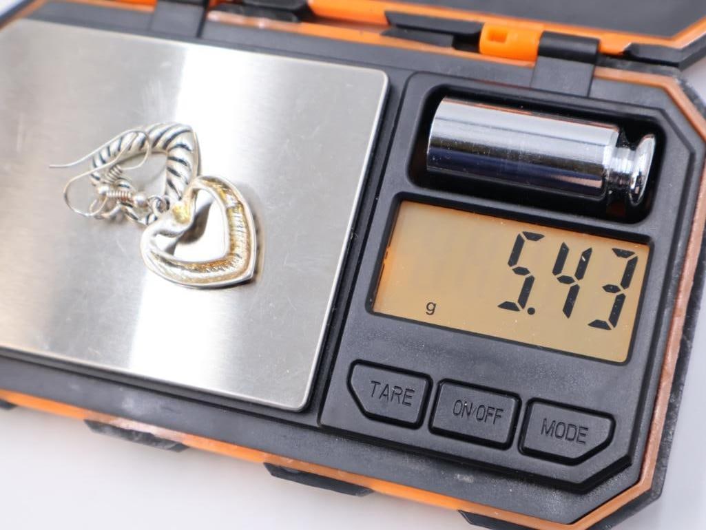 Oval, heart and abstract flower drop sterling silver earrings - 9