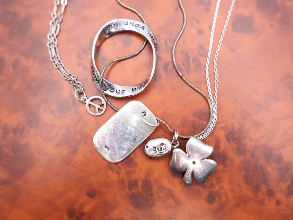 Three decorative sterling silver necklaces - 4