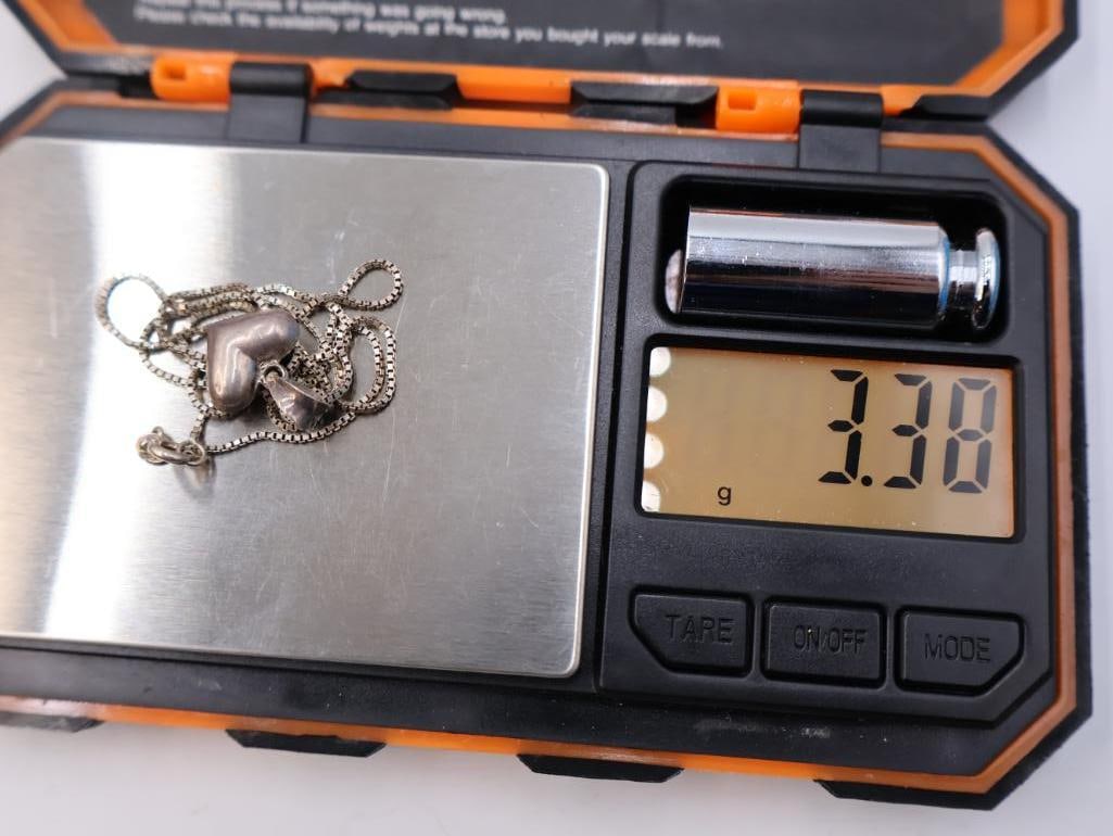 Vintage sterling silver locket necklaces, one heart-shaped pendant - 12