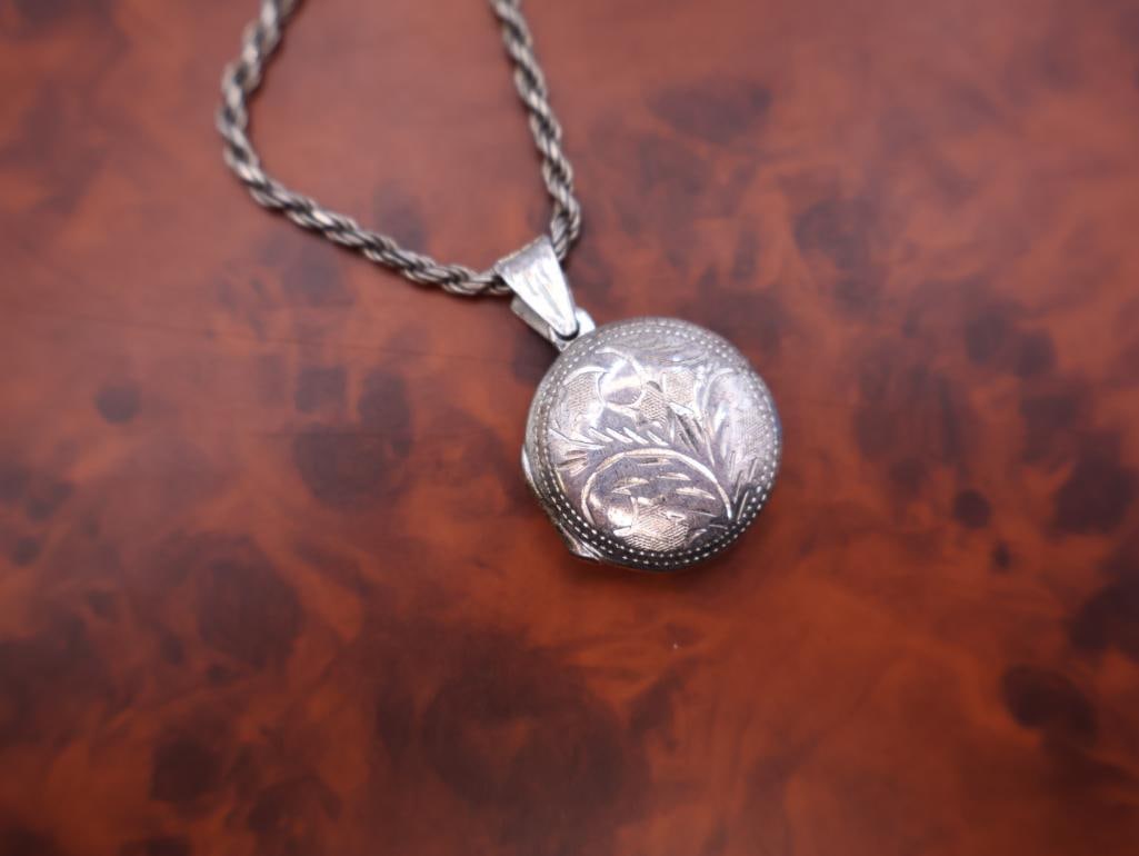 Vintage sterling silver locket necklaces, one heart-shaped pendant - 5