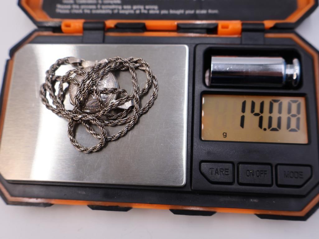 Vintage sterling silver locket necklaces, one heart-shaped pendant - 8