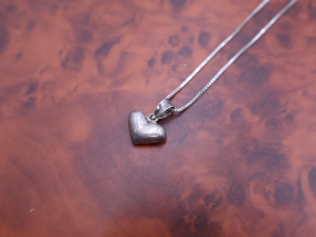 Vintage sterling silver locket necklaces, one heart-shaped pendant - 9