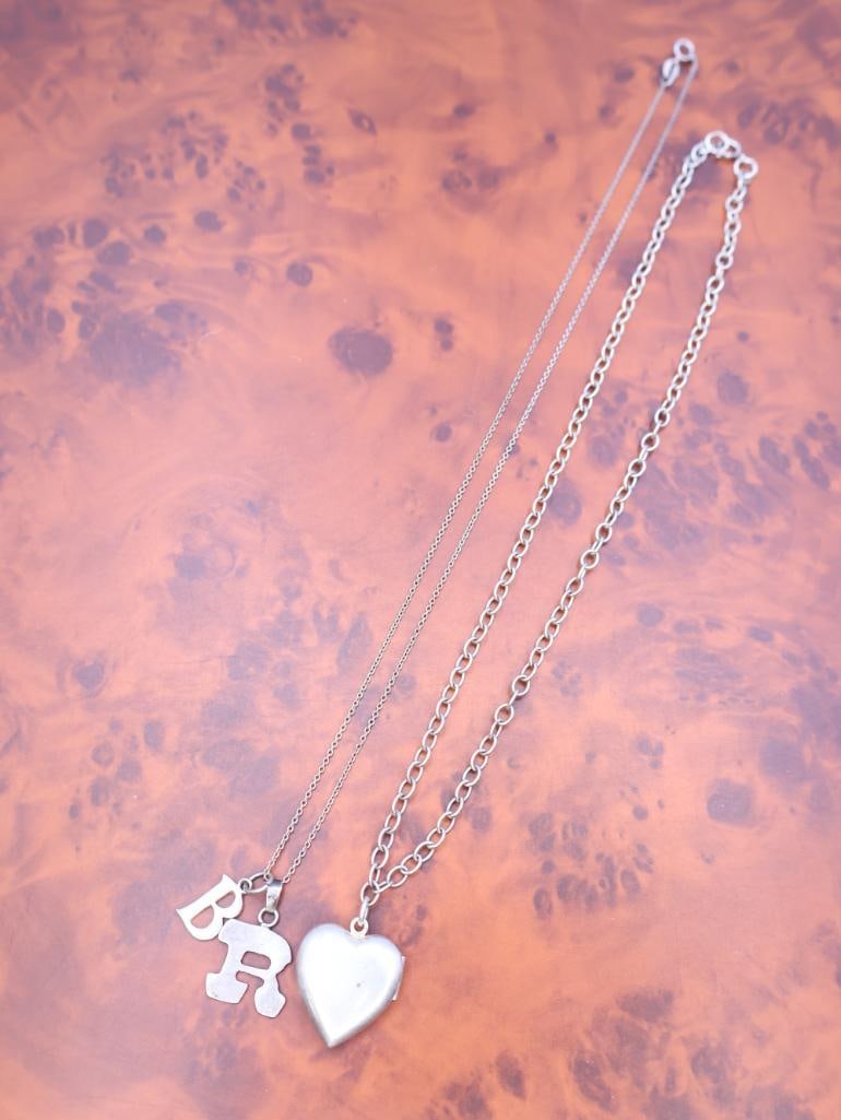 Heart-shaped locket necklace and a two initial charm sterling silver necklace - 2