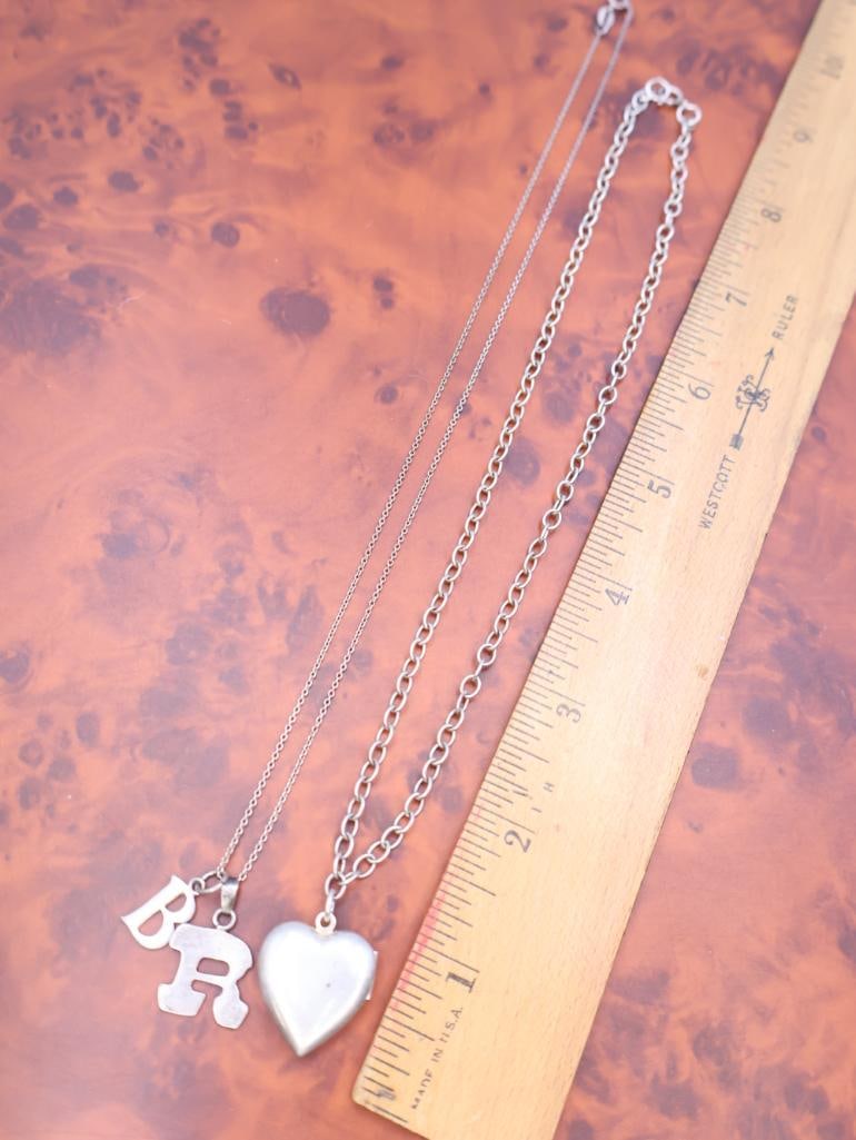 Heart-shaped locket necklace and a two initial charm sterling silver necklace - 3