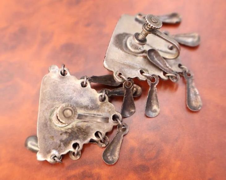 Collection of vintage sterling silver dangle screw-back earrings - 10