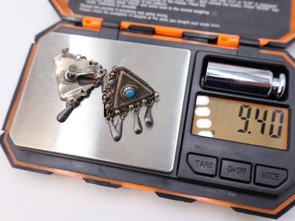 Collection of vintage sterling silver dangle screw-back earrings - 11