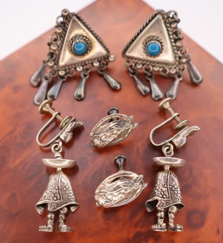 Collection of vintage sterling silver dangle screw-back earrings (1 of 11)