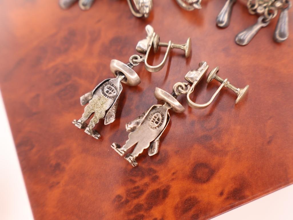 Collection of vintage sterling silver dangle screw-back earrings - 4