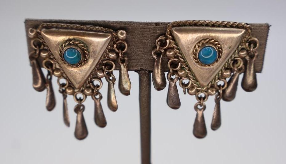 Collection of vintage sterling silver dangle screw-back earrings - 9