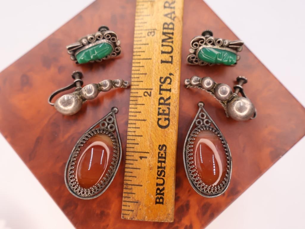 Collection of vintage sterling silver and gemstone earrings - 2