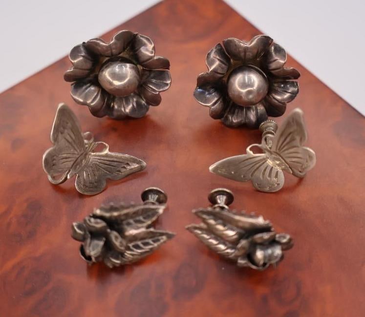 Three pairs of vintage sterling silver earrings (1 of 9)