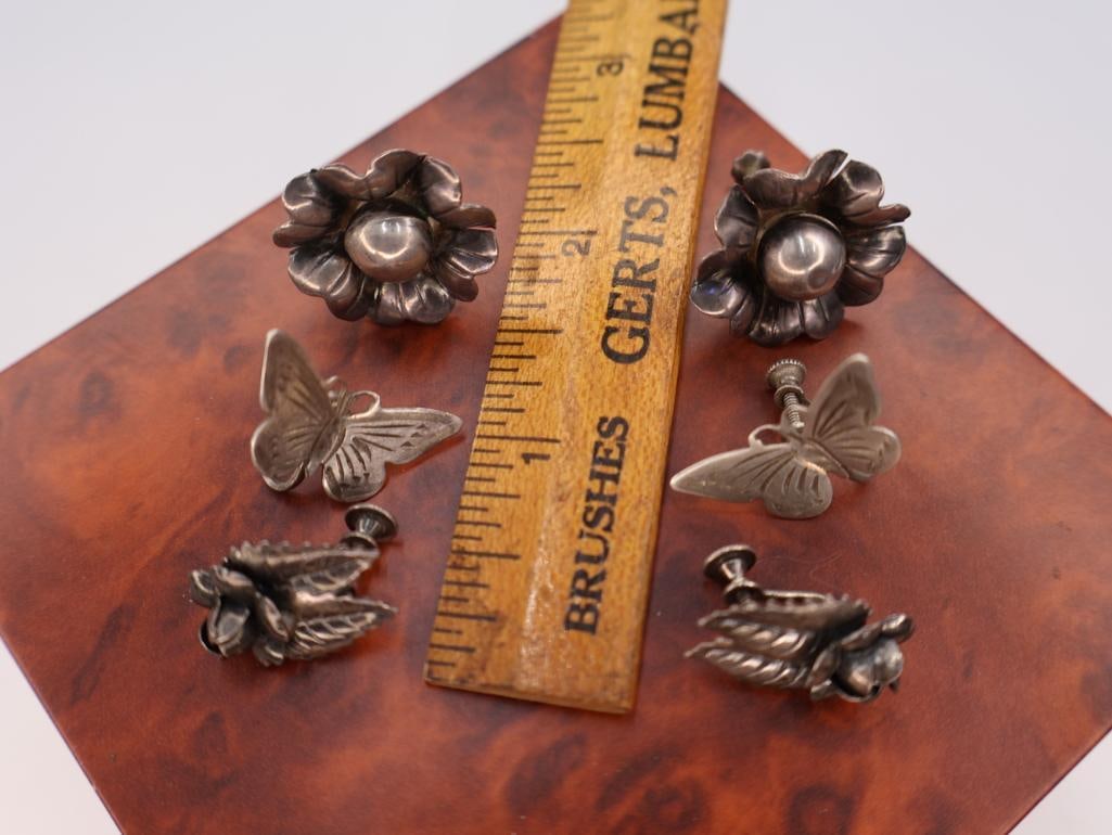 Three pairs of vintage sterling silver earrings - 2