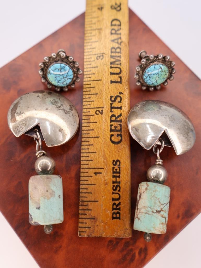 Vintage sterling silver screw-back earrings with genuine turquoise stones - 2