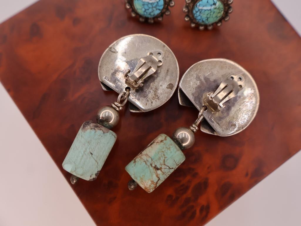 Vintage sterling silver screw-back earrings with genuine turquoise stones - 3