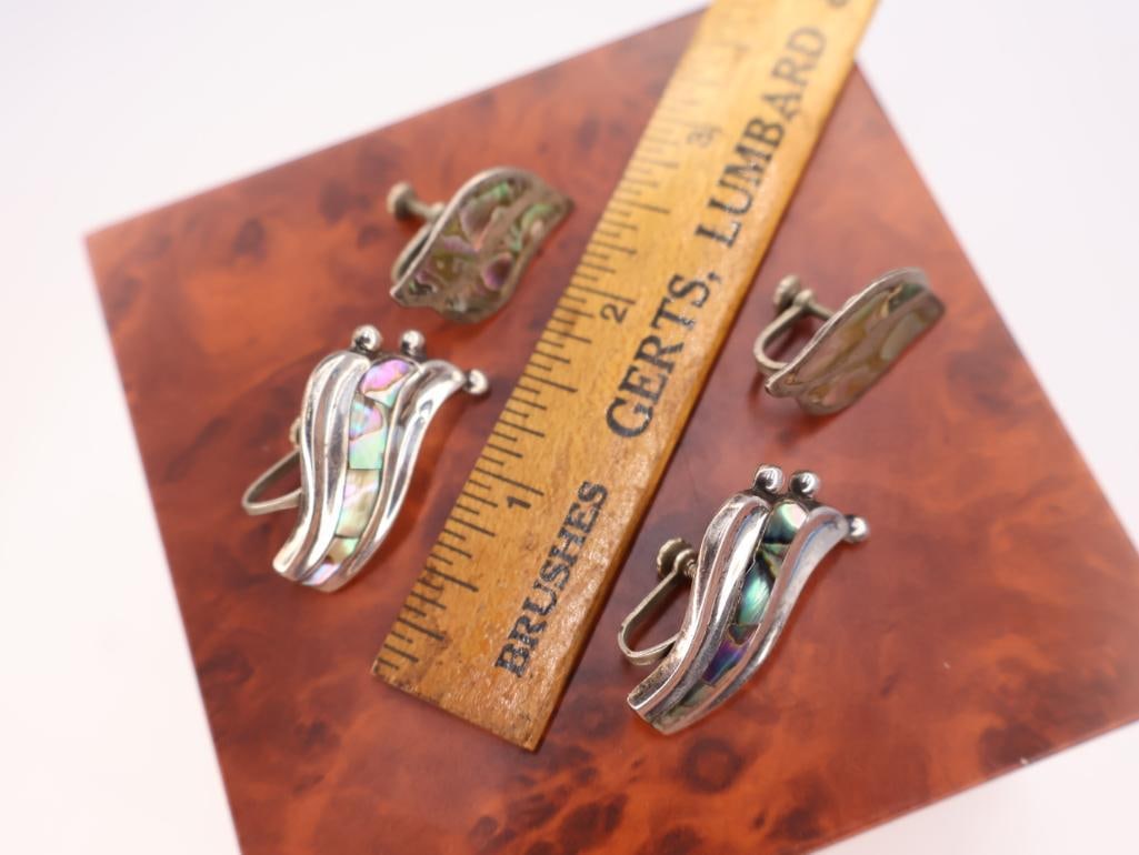 Vintage Taxco sterling silver earrings with abalone shell inlay - 2