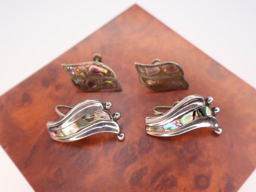 Vintage Taxco sterling silver earrings with abalone shell inlay - 3