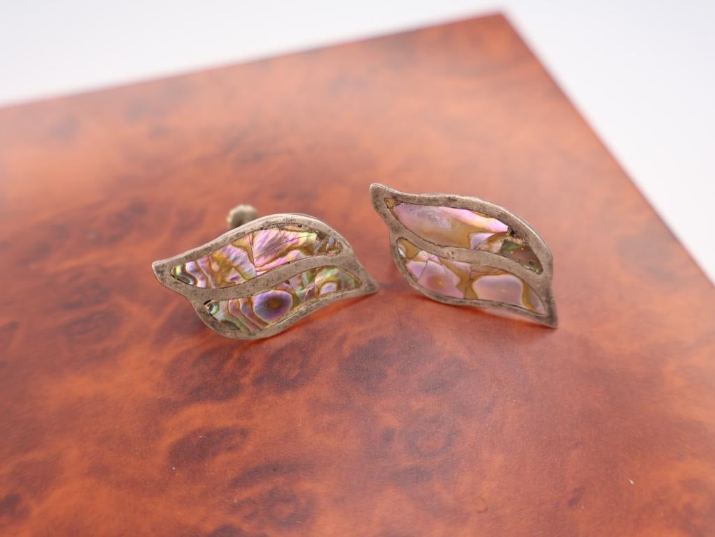 Vintage Taxco sterling silver earrings with abalone shell inlay - 6