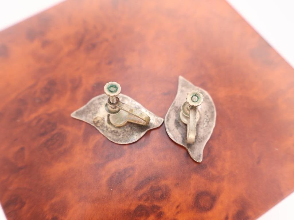 Vintage Taxco sterling silver earrings with abalone shell inlay - 7