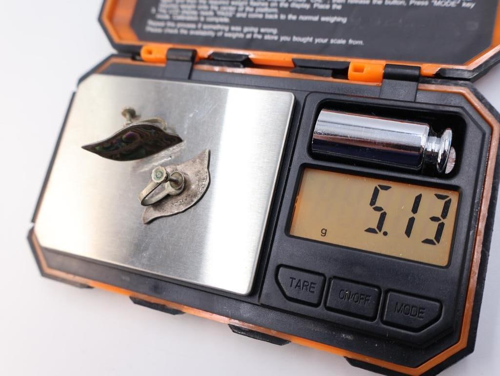 Vintage Taxco sterling silver earrings with abalone shell inlay - 8