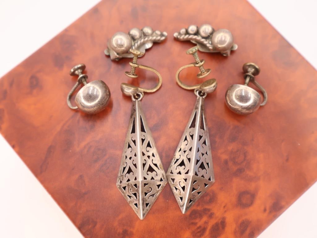 Vintage Mexican Taxco sterling silver Earrings - 2