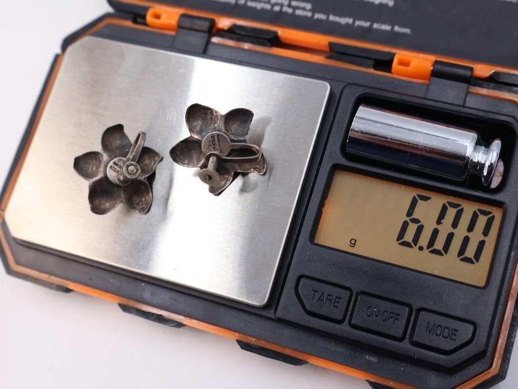 Vintage sterling silver dogwood blossom screw-back earrings - 11