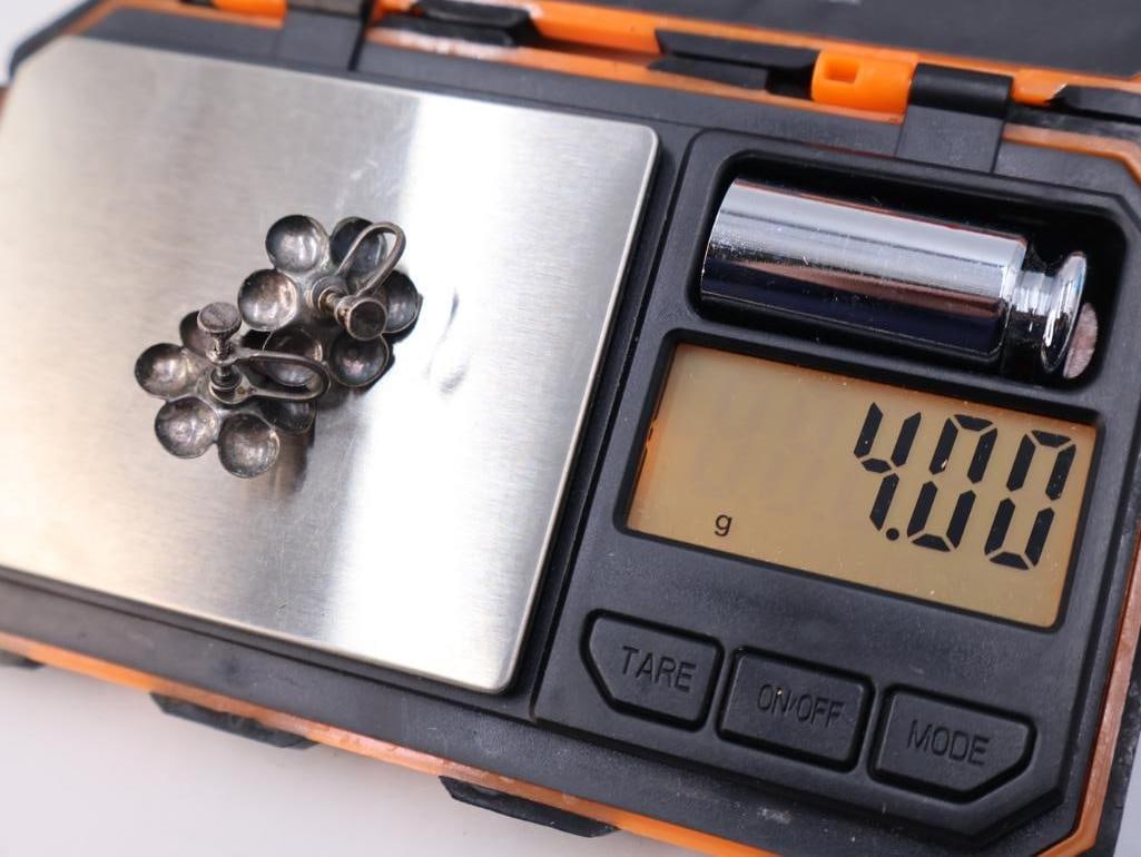 Vintage sterling silver dogwood blossom screw-back earrings - 8