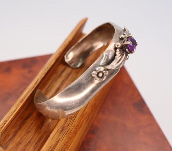 Vintage Carol Felley sterling silver amethyst flower cuff bracelet - 4
