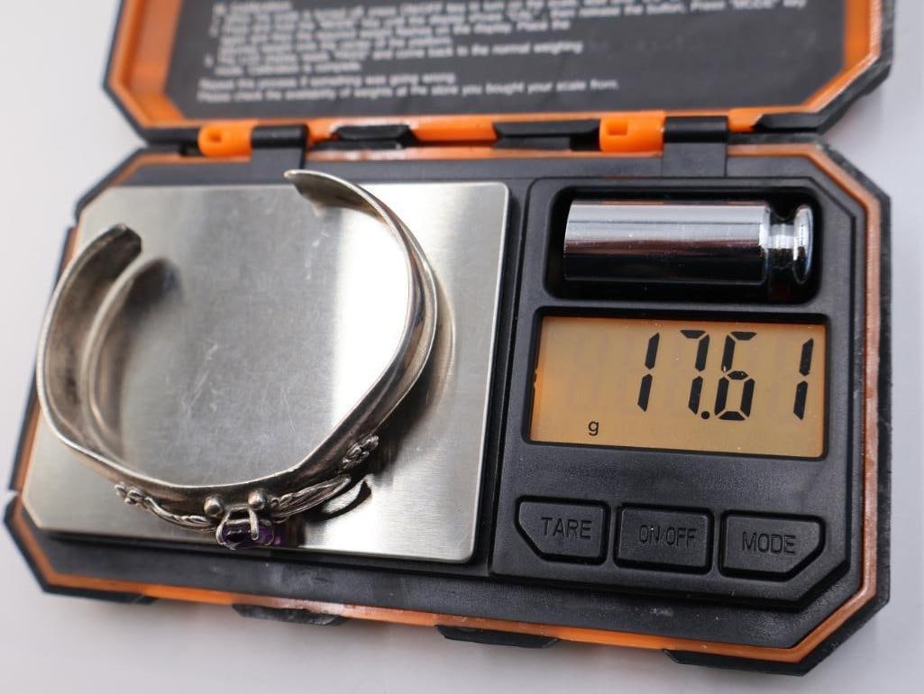 Vintage Carol Felley sterling silver amethyst flower cuff bracelet - 8