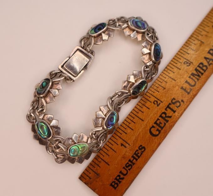 Vintage sterling silver abalone shell link bracelet - 2