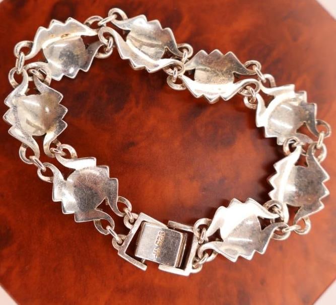 Vintage sterling silver abalone shell link bracelet - 3