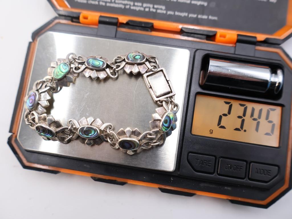 Vintage sterling silver abalone shell link bracelet - 4