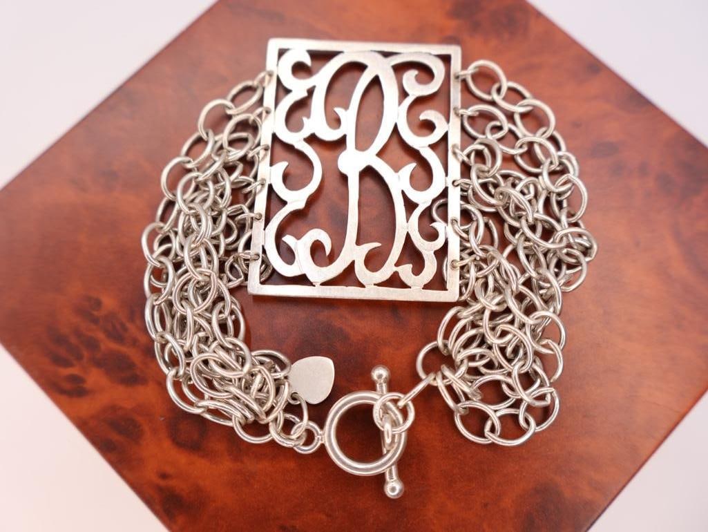 Jane Basch sterling silver scroll panel link bracelet - 2