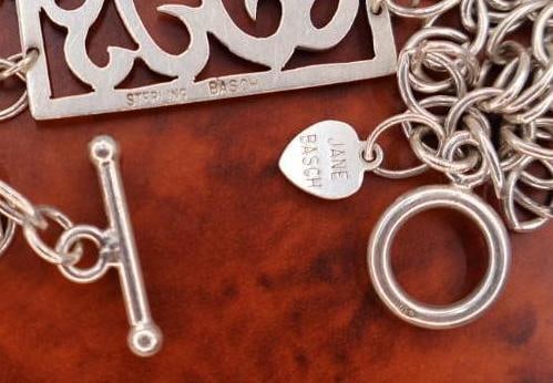 Jane Basch sterling silver scroll panel link bracelet - 4