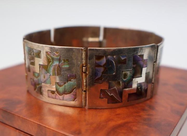 Vintage Mexican sterling silver and abalone inlay link bracelet (1 of 10)