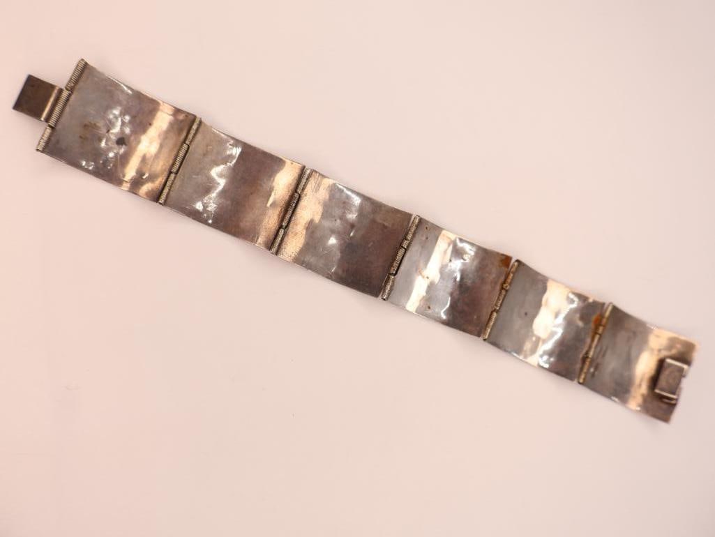 Vintage Mexican sterling silver and abalone inlay link bracelet - 8