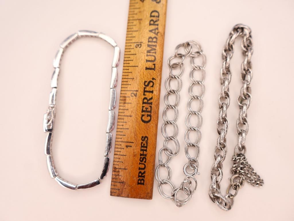 Three Sterling Silver Bracelts, including Pink Stone Tennis Bracelet - 2