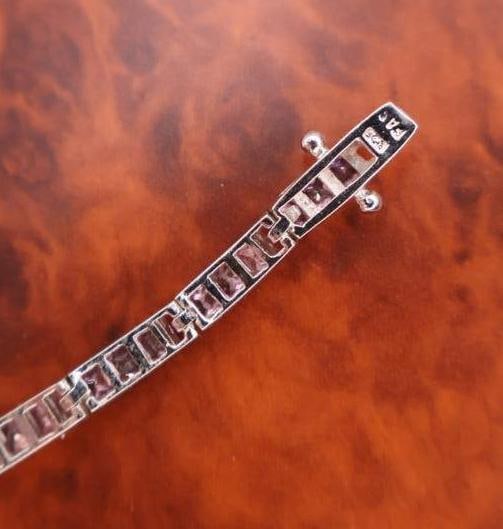 Three Sterling Silver Bracelts, including Pink Stone Tennis Bracelet - 4