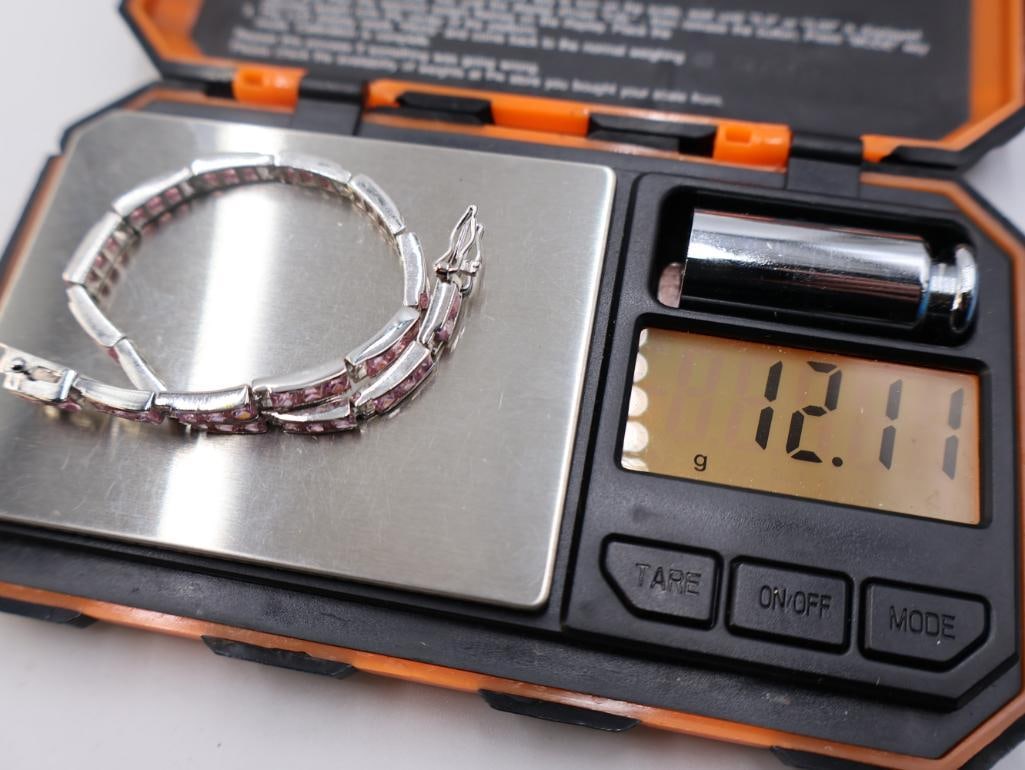 Three Sterling Silver Bracelts, including Pink Stone Tennis Bracelet - 6