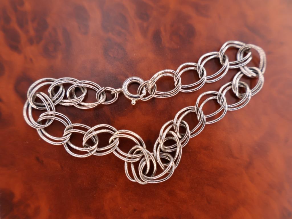 Three Sterling Silver Bracelts, including Pink Stone Tennis Bracelet - 9