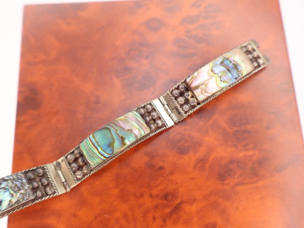 Vintage Mexican sterling silver panel link bracelet - 4
