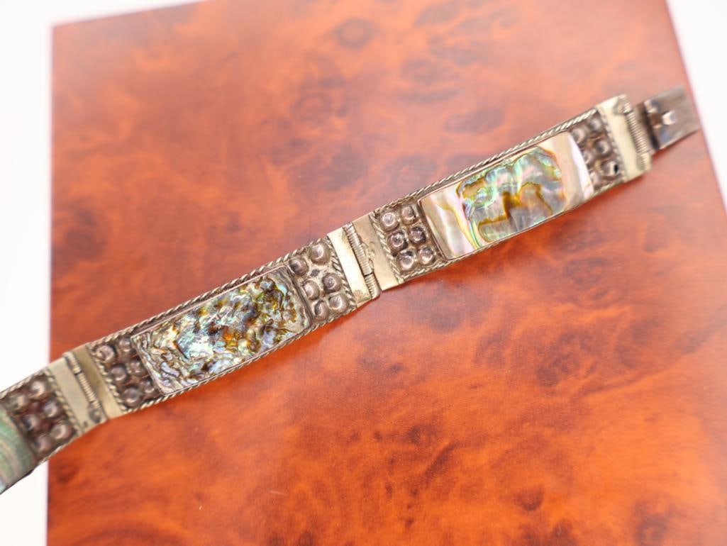 Vintage Mexican sterling silver panel link bracelet - 5