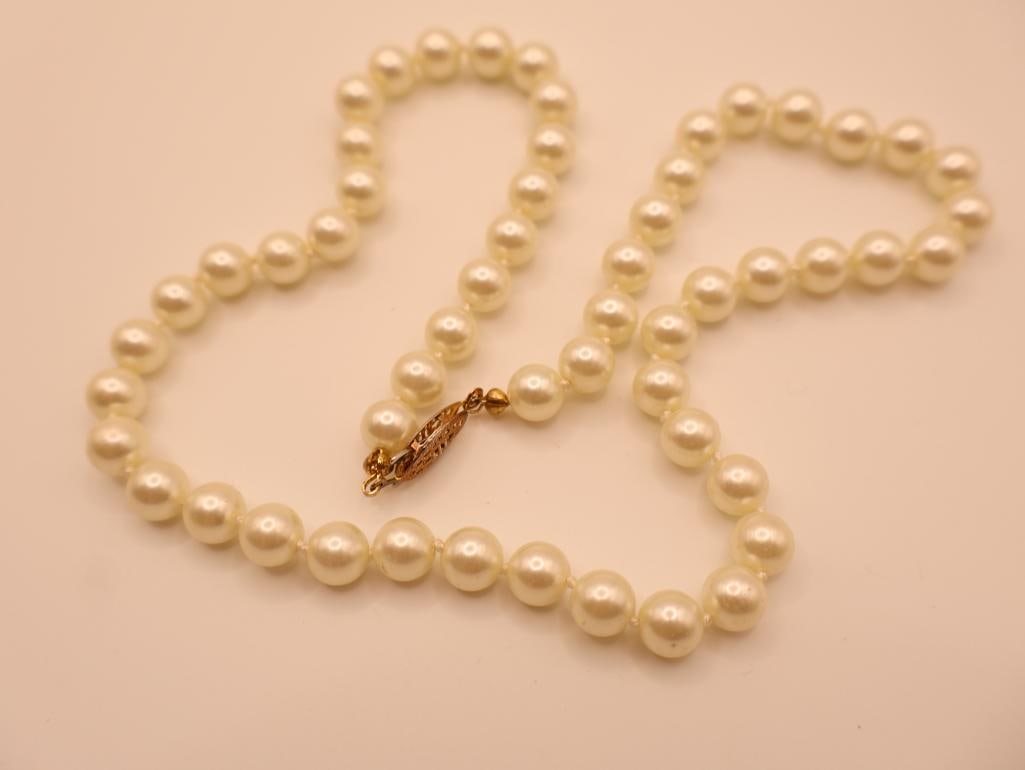 Vintage Pearl-Looking Costume Jewelry, and Black Ribbon Silk Choker - 12