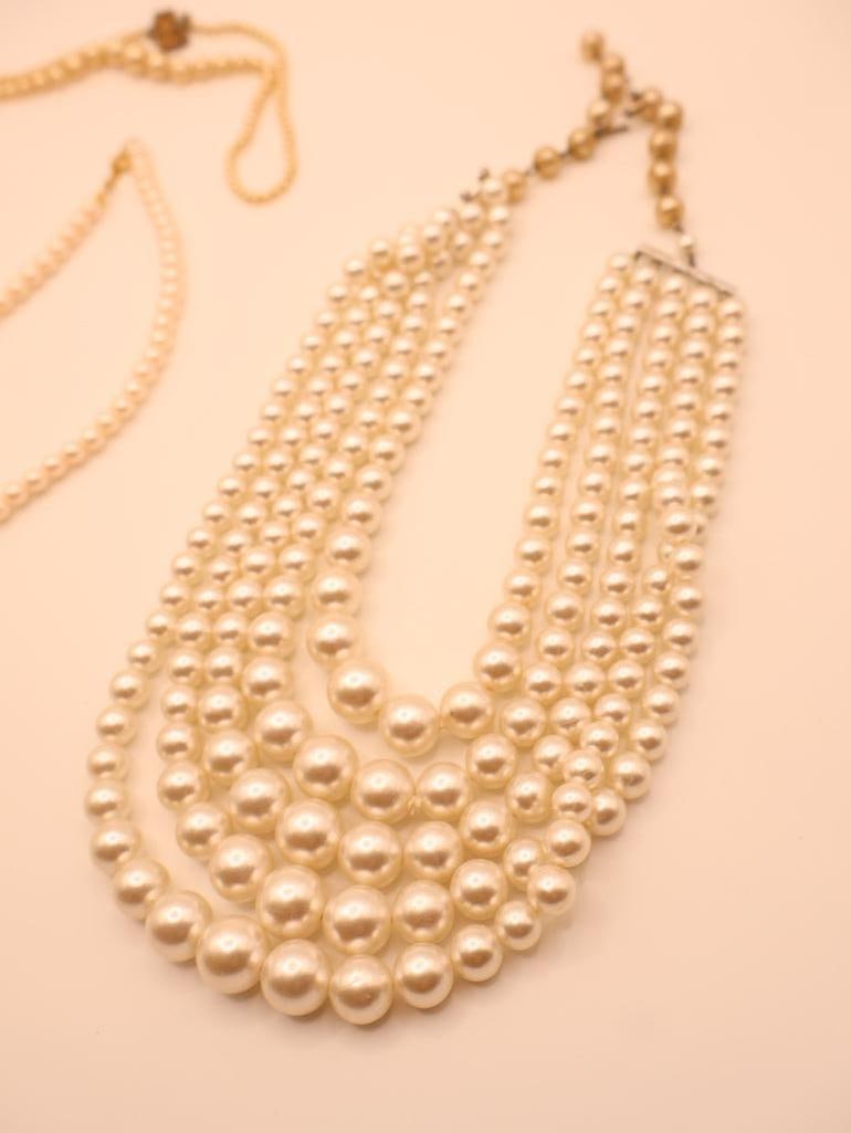 Vintage Pearl-Looking Costume Jewelry, and Black Ribbon Silk Choker - 14