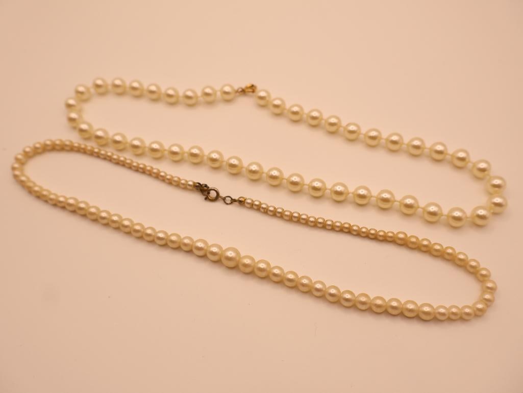 Vintage Pearl-Looking Costume Jewelry, and Black Ribbon Silk Choker - 16