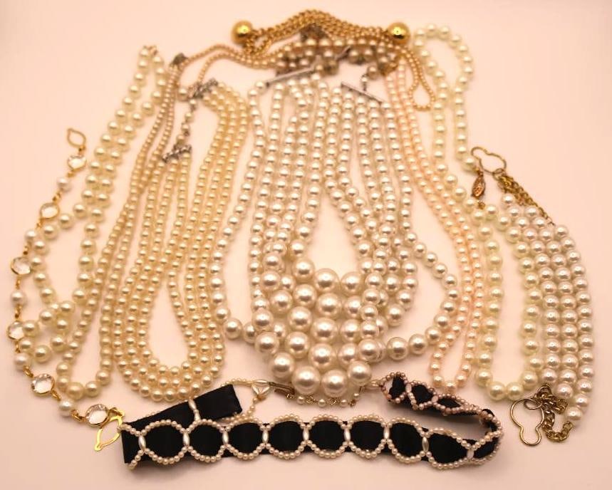 Vintage Pearl-Looking Costume Jewelry, and Black Ribbon Silk Choker (1 of 16)