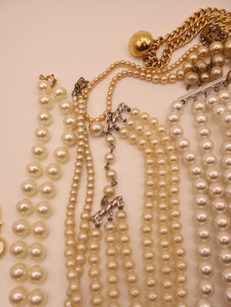 Vintage Pearl-Looking Costume Jewelry, and Black Ribbon Silk Choker - 7