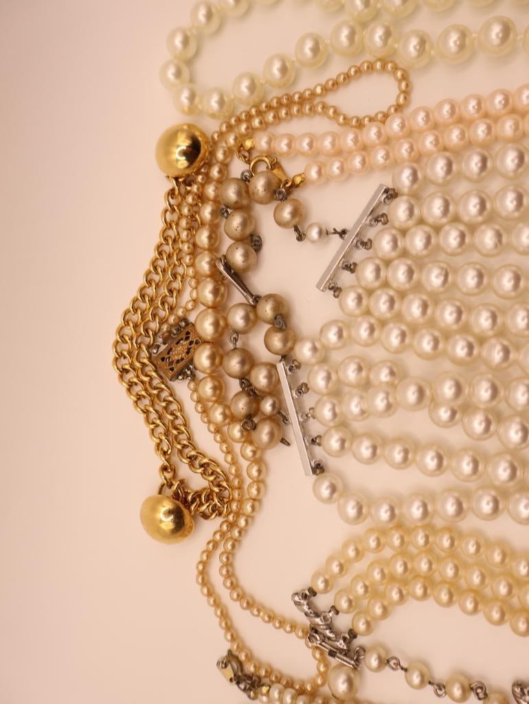 Vintage Pearl-Looking Costume Jewelry, and Black Ribbon Silk Choker - 8