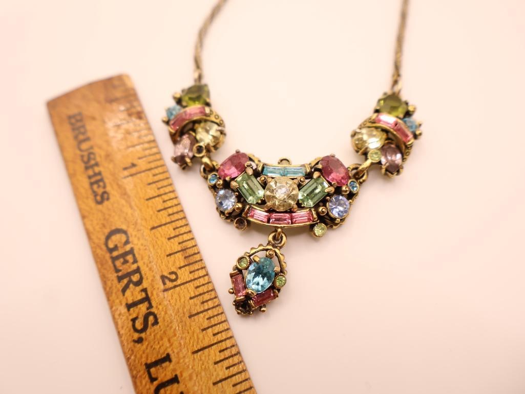 Vintage Hollycraft Multi Colored Rhinestone Necklace - 3